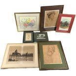 A GROUP OF ENGRAVINGS WATERCOLOURS AND PRINTS (7), To include local interest 'Carshalton House'