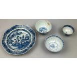 A GROUP OF 18TH AND 19TH CENTURY CHINESE PORCELAIN BLUE AND WHITE BOWLS AND DISH (4) One with mark