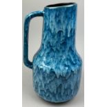 A LARGE BLUE DRIP GLAZED POTTERY JUG MARKED TO VERSO FOR 'WEST GERMANY' 40cm in height
