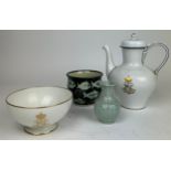 A MIXED LOT OF CHINA, to include Sevres Dorea teapot and sugar bowl, along with a small modern