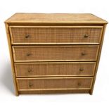 A LARGE BAMBOO CHEST OF DRAWERS, Four cane sliding drawers. 90cm x 90cm x 45cm