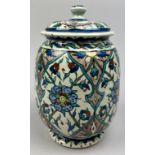 AFTER WILLIAM DE MORGAN (1839-1917), jar and cover painted in the iznik palette raised on a circular