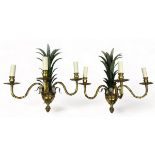 ATTRIBUTED TO MAISON CHARLES A PAIR OF HOLLYWOOD REGENCY TOLEWARE AND BRASS PINEAPPLE WALL