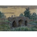 A WATERCOLOUR ON PAPER OF A RIVER UNDER A BRIDGE, signed R W Fraser. Mounted in a frame and glazed