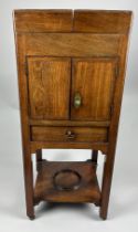 A GEORGIAN ROSEWOOD NIGHTSTAND, Rising top, two doors above a singular drawer and pot stand. 89cm
