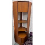 A G-PLAN TEAK CORNER CABINET, Three shelves and top opening cupboard. 198cm H