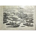 A LARGE MARITIME INTEREST PRINT 'OUR FIRST LINE OF DEFENCE: THE ROYAL NAVY 1896', Mounted in a frame