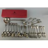 A SILVER CUTLERY SET WITH THE HAILE FAMILY CREST, Consisting of forks, spoons, soup spoons,