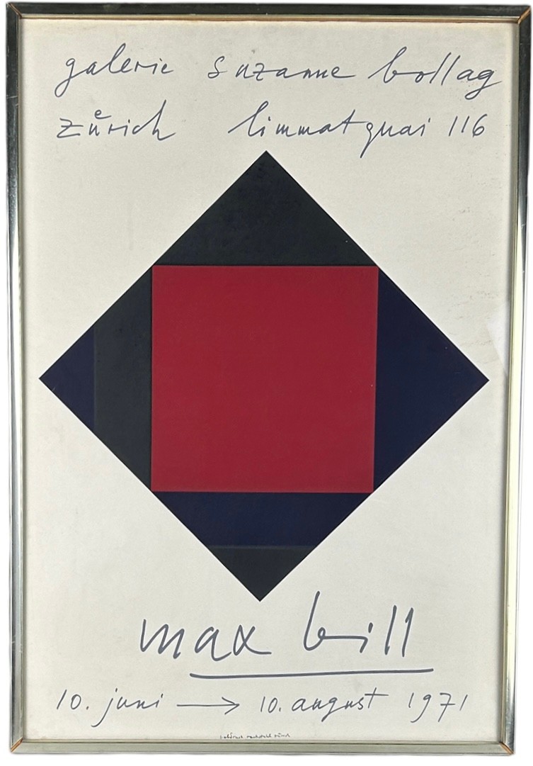 MAX BILL (1908-1994) A 1971 ZURICH ART GALLERY POSTER, Red and black squares. Mounted in a frame and