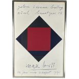 MAX BILL (1908-1994) A 1971 ZURICH ART GALLERY POSTER, Red and black squares. Mounted in a frame and