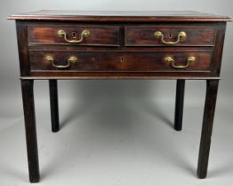 A GEORGIAN MAHOGANY LOWBOY, with two short over one long drawer raised on four straight legs 82cm