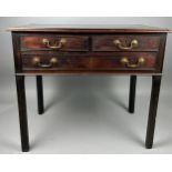 A GEORGIAN MAHOGANY LOWBOY, with two short over one long drawer raised on four straight legs 82cm