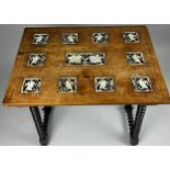 AN 18TH CENTURY SPANISH WALNUT OCCASIONAL TABLE, Ivory and ebony inlay in twelve squares on four