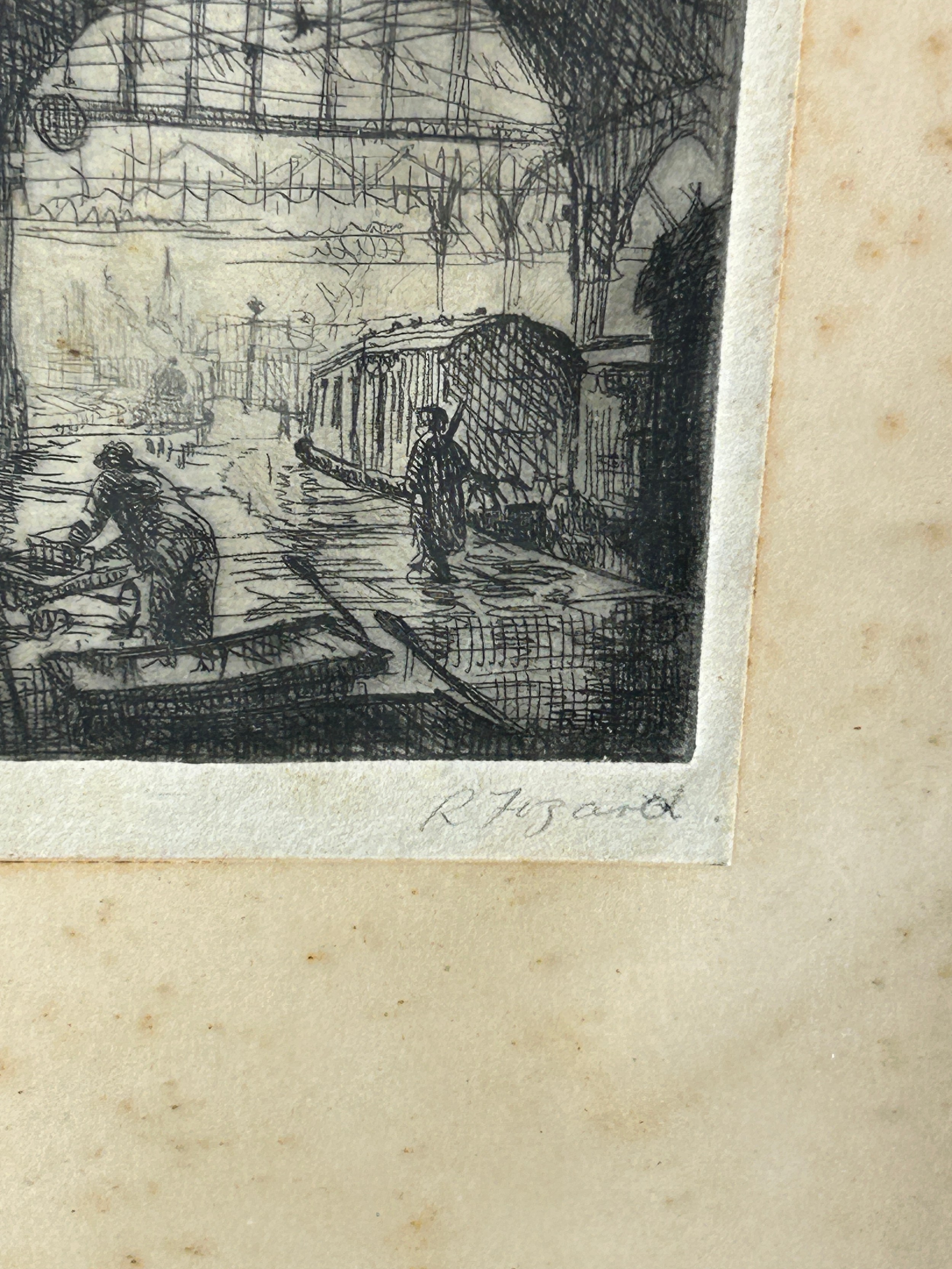 AN ETCHING OF LEEDS STATION, signed indistinctly bottom right, mounted in a frame and glazed 10cm - Image 3 of 5