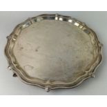 A SILVER TRAY WITH CLAW AND BALL FEET, Weight 1400gms 37cm D