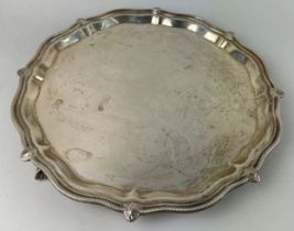 A SILVER TRAY WITH CLAW AND BALL FEET, Weight 1400gms 37cm D