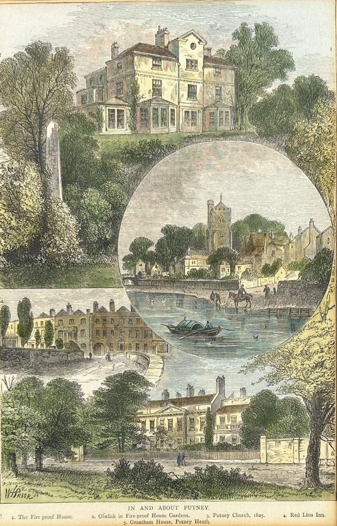 PUTNEY INTEREST: AN UNUSUAL HAND COLOURED PRINT 'IN AND ABOUT PUTNEY' DEPICTING THE FIREPROOF - Image 2 of 5