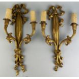 A PAIR OF GILT WOOD WALL SCONCES IN THE FORM OF RIBBONS