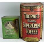 ADVERTISING INTEREST: TWO VINTAGE TINS, one for Henry Thorne's Extra Super Cream Toffee, the other