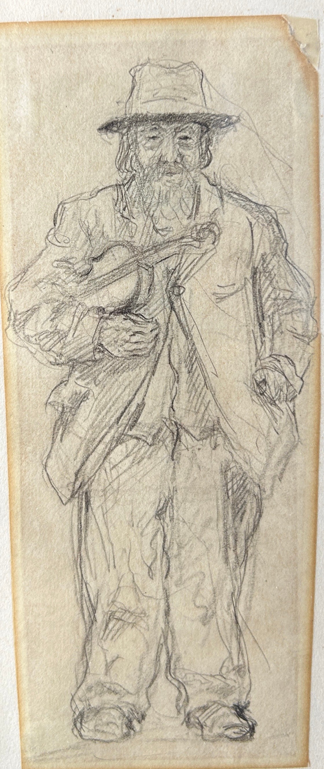 HENRY WINSLOW (1874 - 1955) DRAWING OF A MUSICIAN WITH A VIOLIN. 16cm x 6cm Mounted in a frame and
