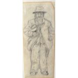 HENRY WINSLOW (1874 - 1955) DRAWING OF A MUSICIAN WITH A VIOLIN. 16cm x 6cm Mounted in a frame and