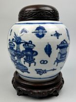 A CHINESE PORCELAIN KANGXI JAR AND COVER, Qing dynasty, Kangxi reign (1662-1772) blue and white with