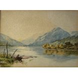 CHARLES A BRINDLEY: THREE WATERCOLOURS OF LAKES WITH MOUNTAINS IN THE BACKGROUND, one dated 1886.