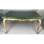 A FRENCH PROVINCIAL DINING TABLE WITH FAUX MALACHITE TOP, Raised on limed cabriole legs, along