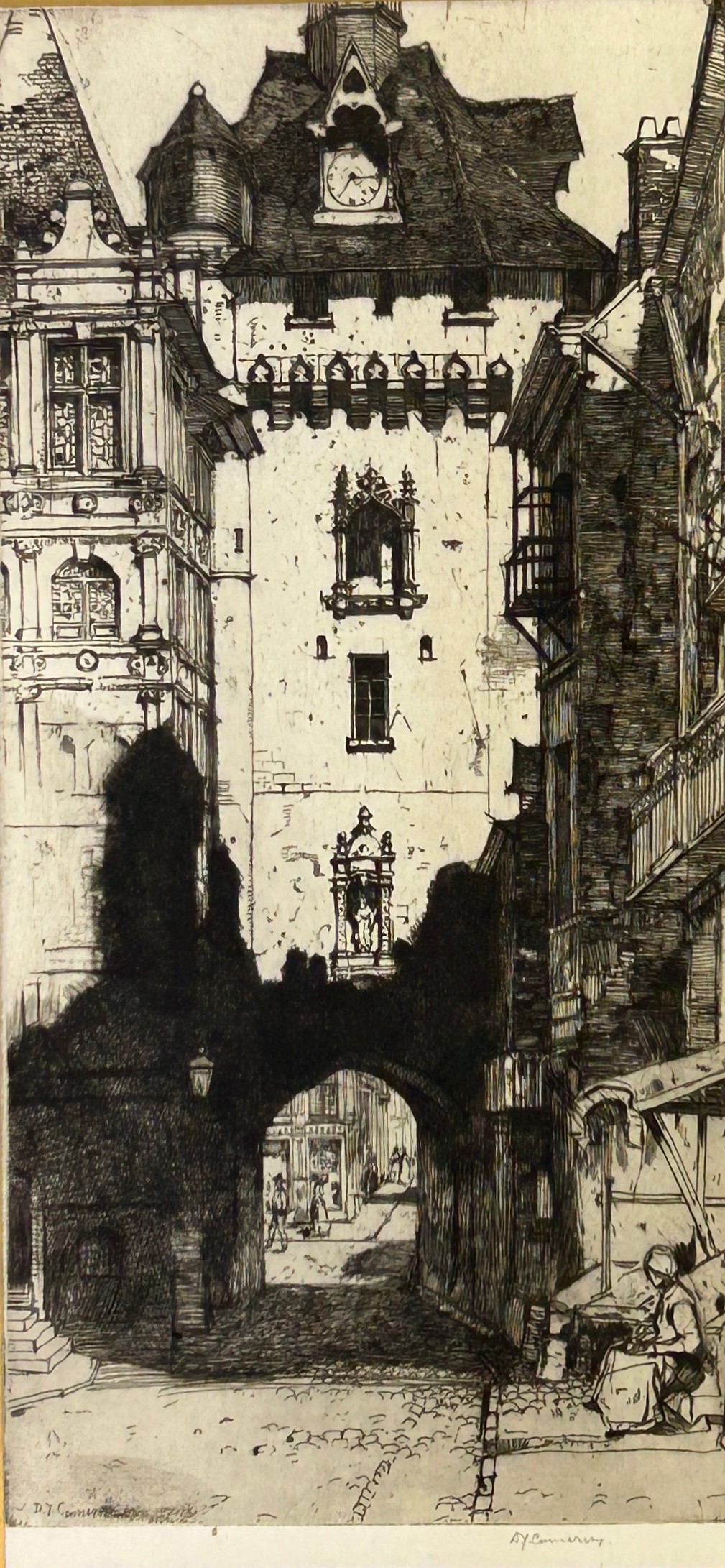 DAVID YOUNG CAMERON (1865-1945) Drypoint on paper ‘Clocktower Arch’, signed in pencil 25cm x 12.5cm