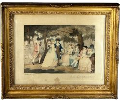 AN EARLY 18TH CENTURY MEZZOTINT 'IN THE MALL, ST JAMES PARK', mounted in a giltwood frame and