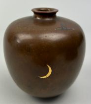 A JAPANESE BRONZE VASE MEIJI PERIOD (1868-1912) Painted with crescent moon and a bird. 9.5cm x 9cm