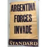 FALKLANDS WAR INTEREST: 'ARGENTINA FORCES INVADE', An original 1980's news poster from The Standard,