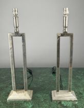 A PAIR OF CHROME TABLE LAMPS, possibly Porta Romana 55cm H