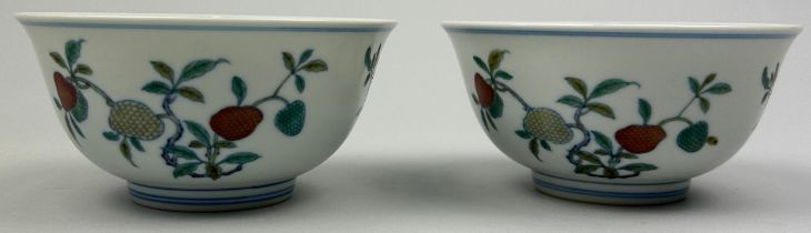 A PAIR OF CHINESE PORCELAIN DOUCAI BOWLS WITH MARK FOR YONGZHEN (1722-1835) BUT LATER, Painted