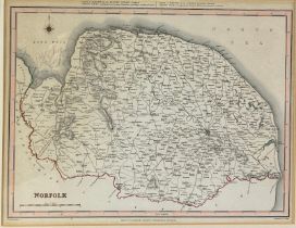 A MAP OF NORFOLK ENGRAVED BY J&C WALKER, Mounted in a frame and glazed. 32cm x 26cm