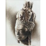 WILLIAM MUNDY (B.1936), A pencil and pastel shading of an ancient South American statue. Mounted