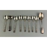 A SET OF SEVEN DECORATED SILVER TEASPOONS AND ASSORTED SILVER CUTLERY, Weight 160gms