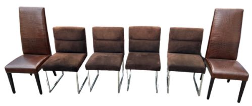 SIX FENDI CHAIRS, To include two crocodile skin side chairs and four suede side chairs. Crocodile