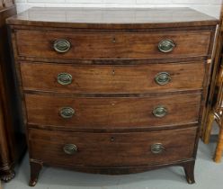 A VICTORIAN MAHOGANY BOWFRONT CHEST OF DRAWERS, Four drawers raised on bracket feet. One foot