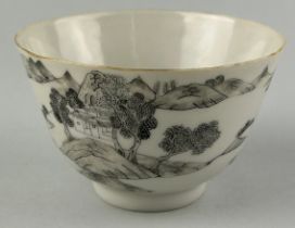 A CHINESE BLACK INK LOBED BOWL 10cm x 7cm