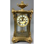 A LATE 19TH CENTURY FRENCH 'FOUR GLASS' MANTEL CLOCK, With visible escapement and Ansonia