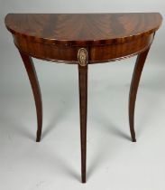 A REPRODUCTION MAHOGANY SMALL DEMI LUNE SIDE TABLE 70cm x 60cm x 30cm