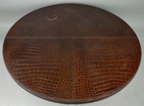 A FENDI CROCODILE SKIN BROWN CIRCULAR COFFEE TABLE, Fendi logo on side. 90cm x 41cm