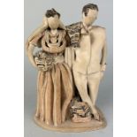 AUDREY BLACKMAN (1907-1990) A PAINTED TERRACOTTA GROUP DEPICTING A BRIDE AND GROOM 24cm x 16cm