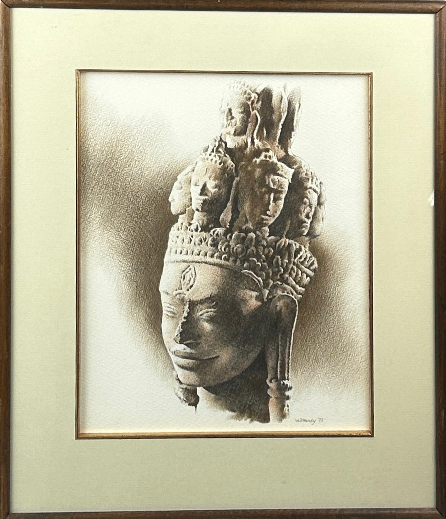 WILLIAM MUNDY (B.1936), A pencil and pastel shading of an ancient South American statue. Mounted - Image 2 of 2