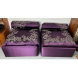 A PAIR OF PURPLE LOUNGE CHAIRS WITH STUDDED SCROLL DESIGN AND TASSLES, Provenance: By repute removed