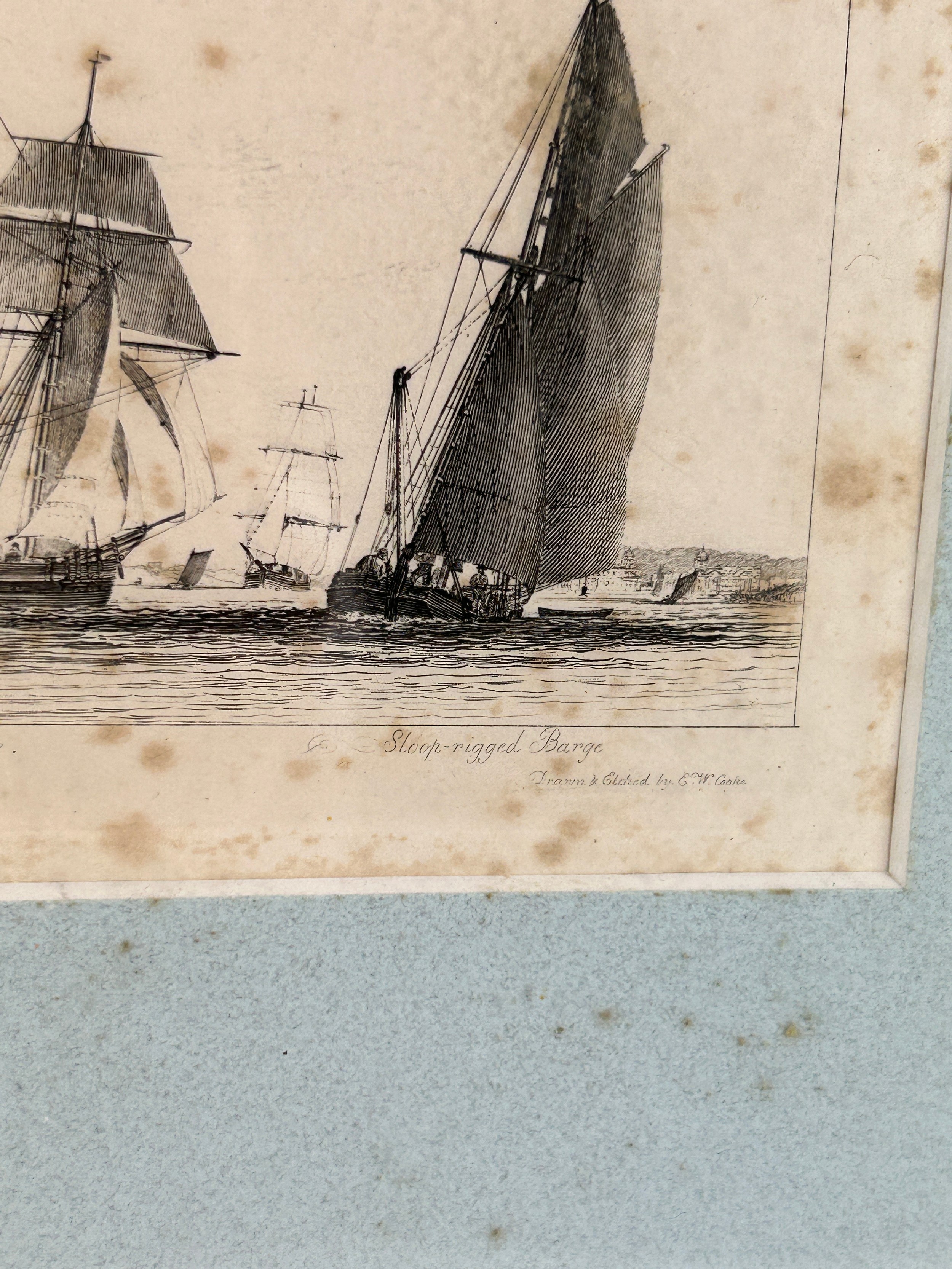 EDWARD WILLIAM COOKE (1811-1880), Etching of three ships 'Fishing Smack, Schooner and Sloop-rigged - Image 3 of 3