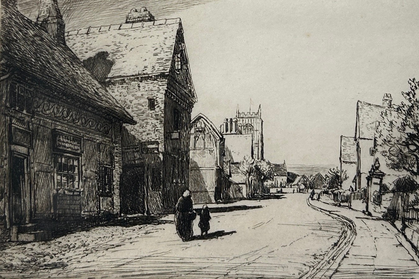 JOSEPH KNIGHT RA (1870-1952) ETCHING OF A CHESHIRE VILLAGE WITH SHOP 'PETER LAMB', Signed, and label - Image 2 of 4