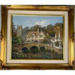 GEORGE HORNE OIL ON CANVAS CASTLE COMBE 30cm x 24cm