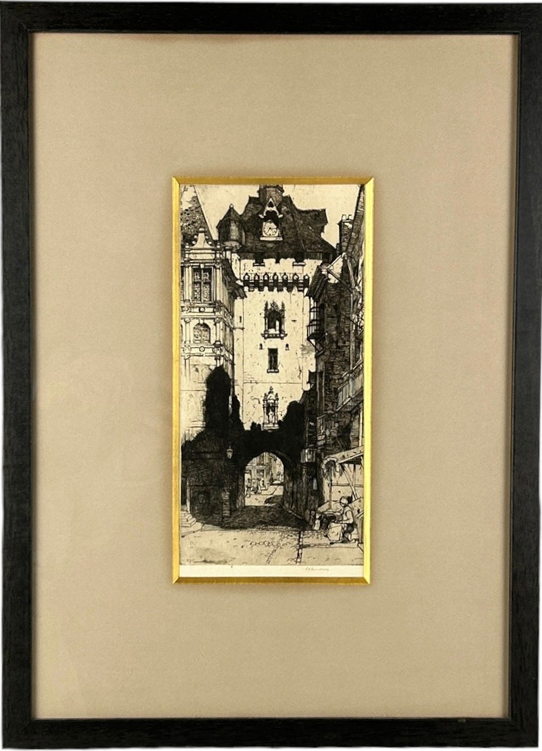 DAVID YOUNG CAMERON (1865-1945) Drypoint on paper ‘Clocktower Arch’, signed in pencil 25cm x 12.5cm - Image 2 of 4